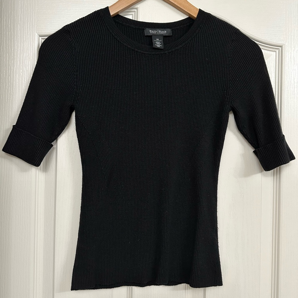 WHBM black, XS, short-sleeved knit top.